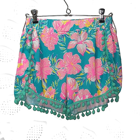 Simply Southern Pants - SIMPLY SOUTHERN PINK FLOWERED SHORTS WITH POM POMS